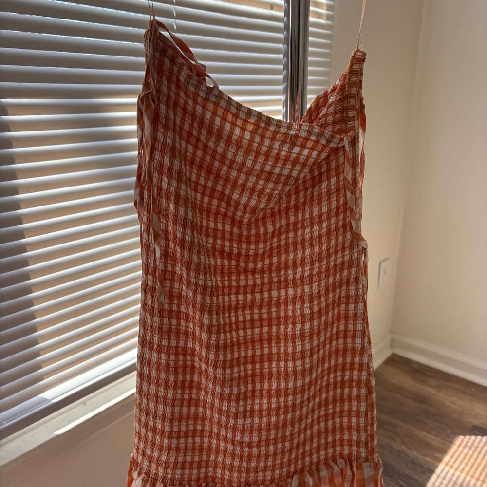 Reformation Orange and White Gingham Mini Dress